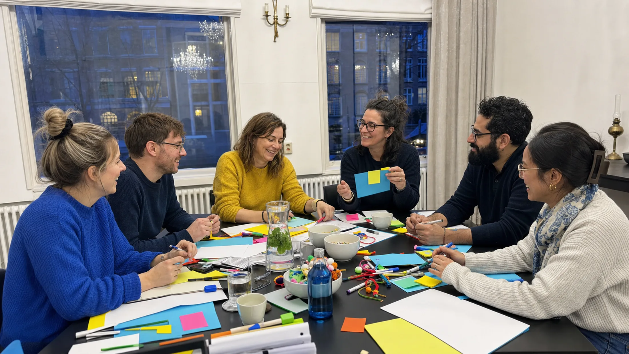 Adult educators collaborating during a practical creative workshop