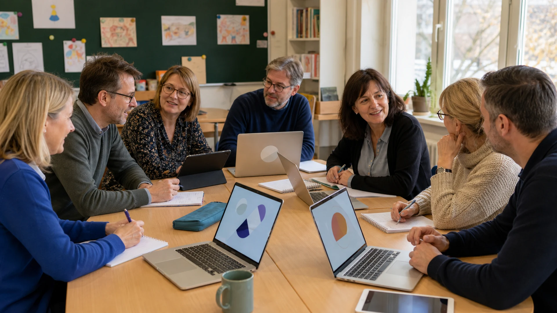 Educators testing digital tools together during an AI literacy workshop