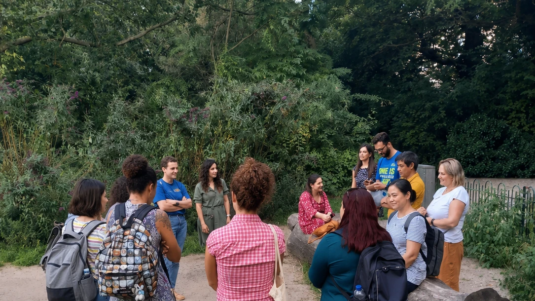 Adult learners taking part in an outdoor learning activity