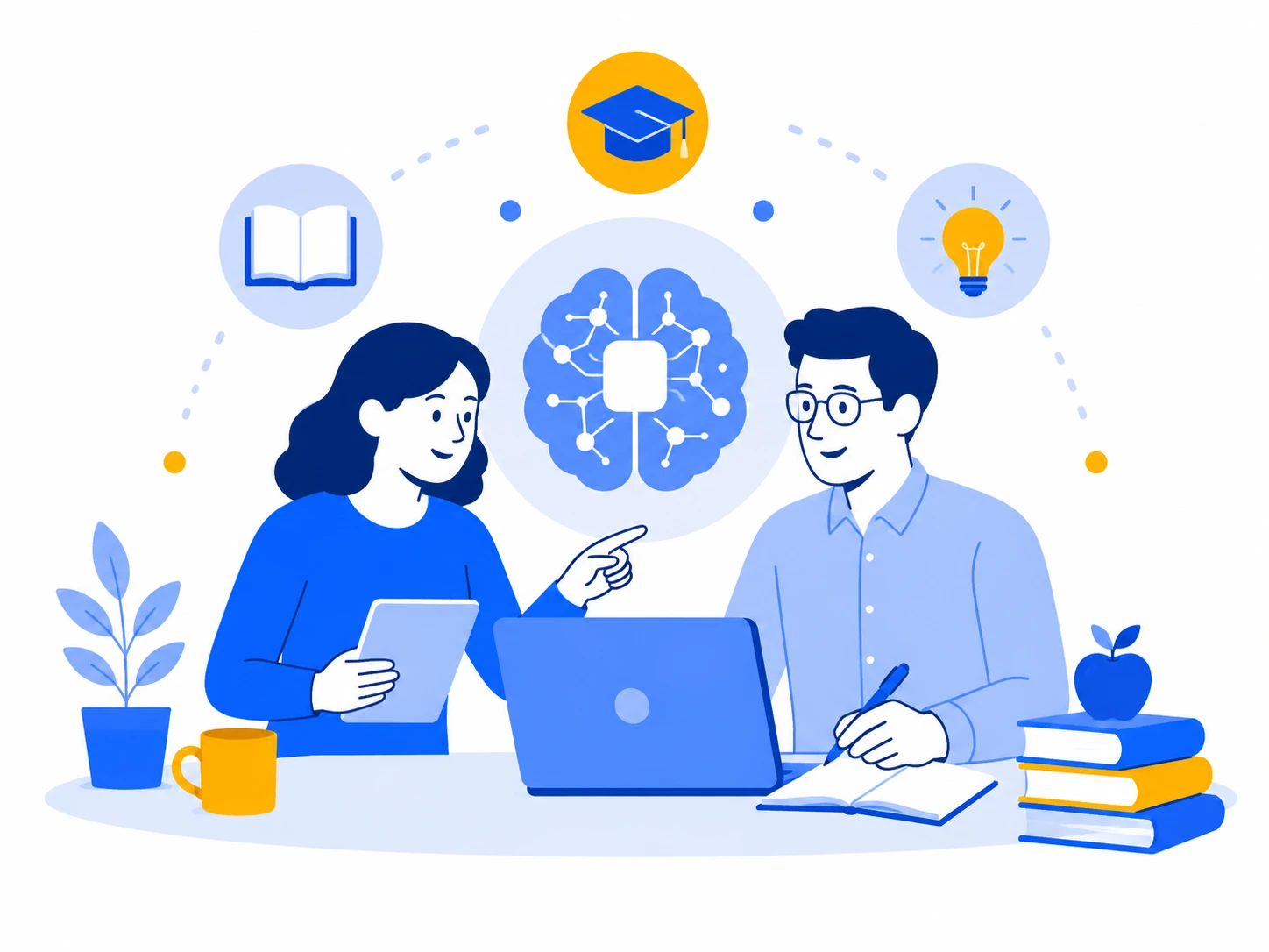 Illustration of educators exploring practical and critical AI literacy