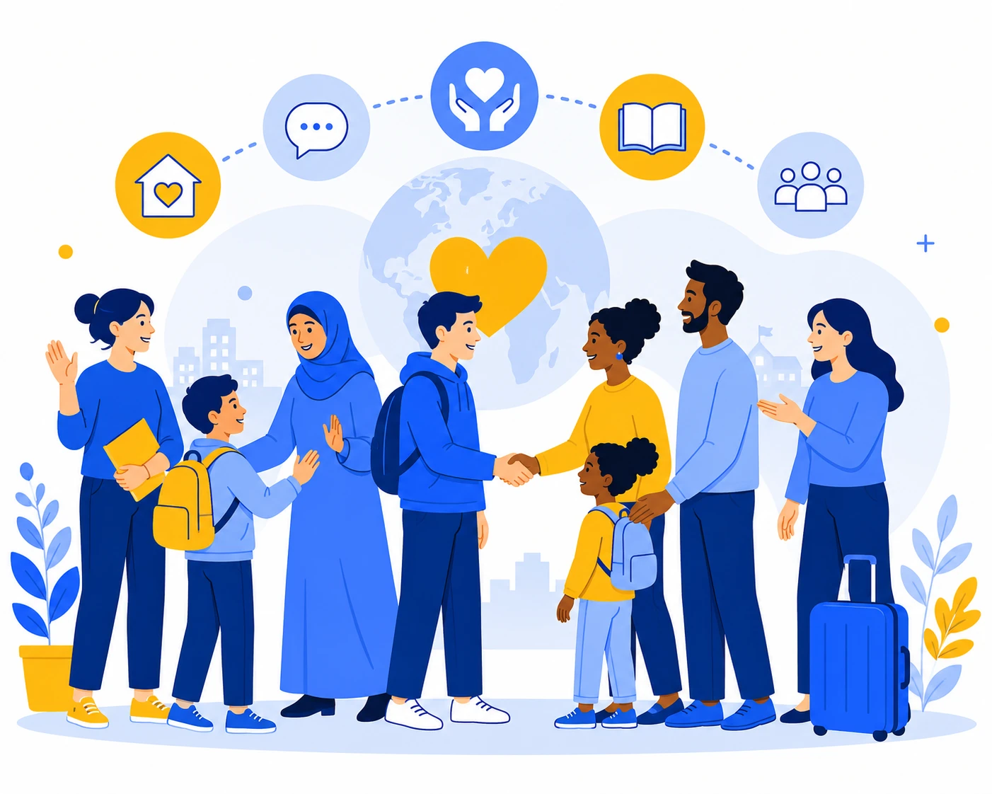 Illustration representing welcoming and supporting newcomer learners