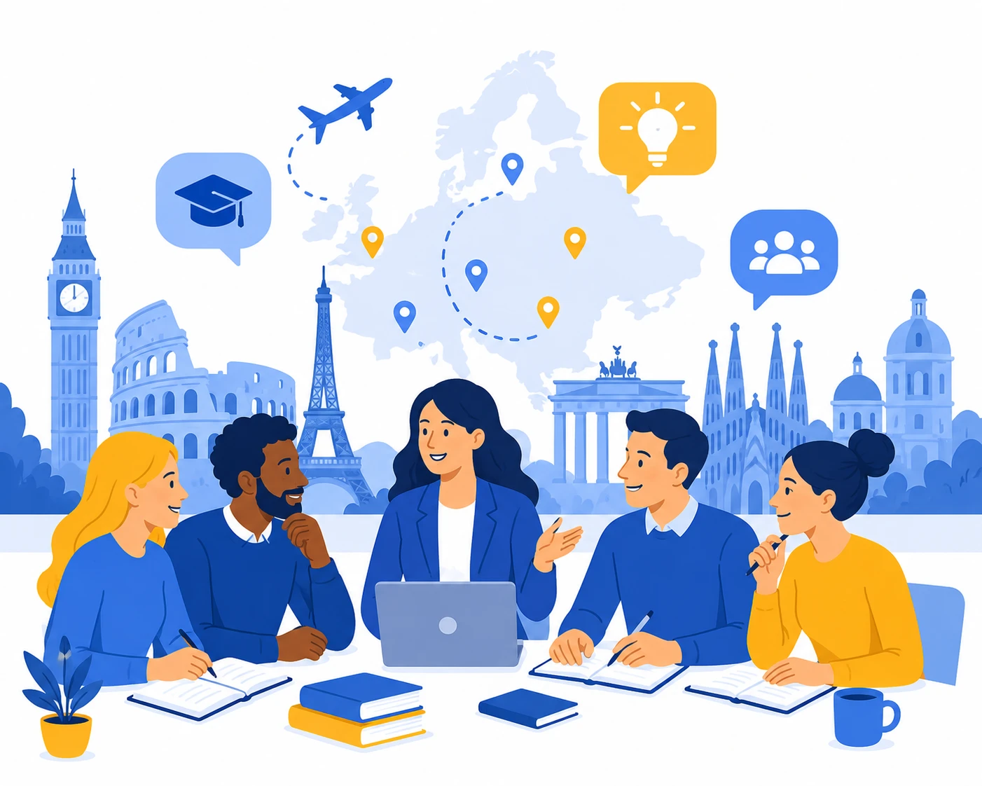 Illustration representing international teacher training and professional learning