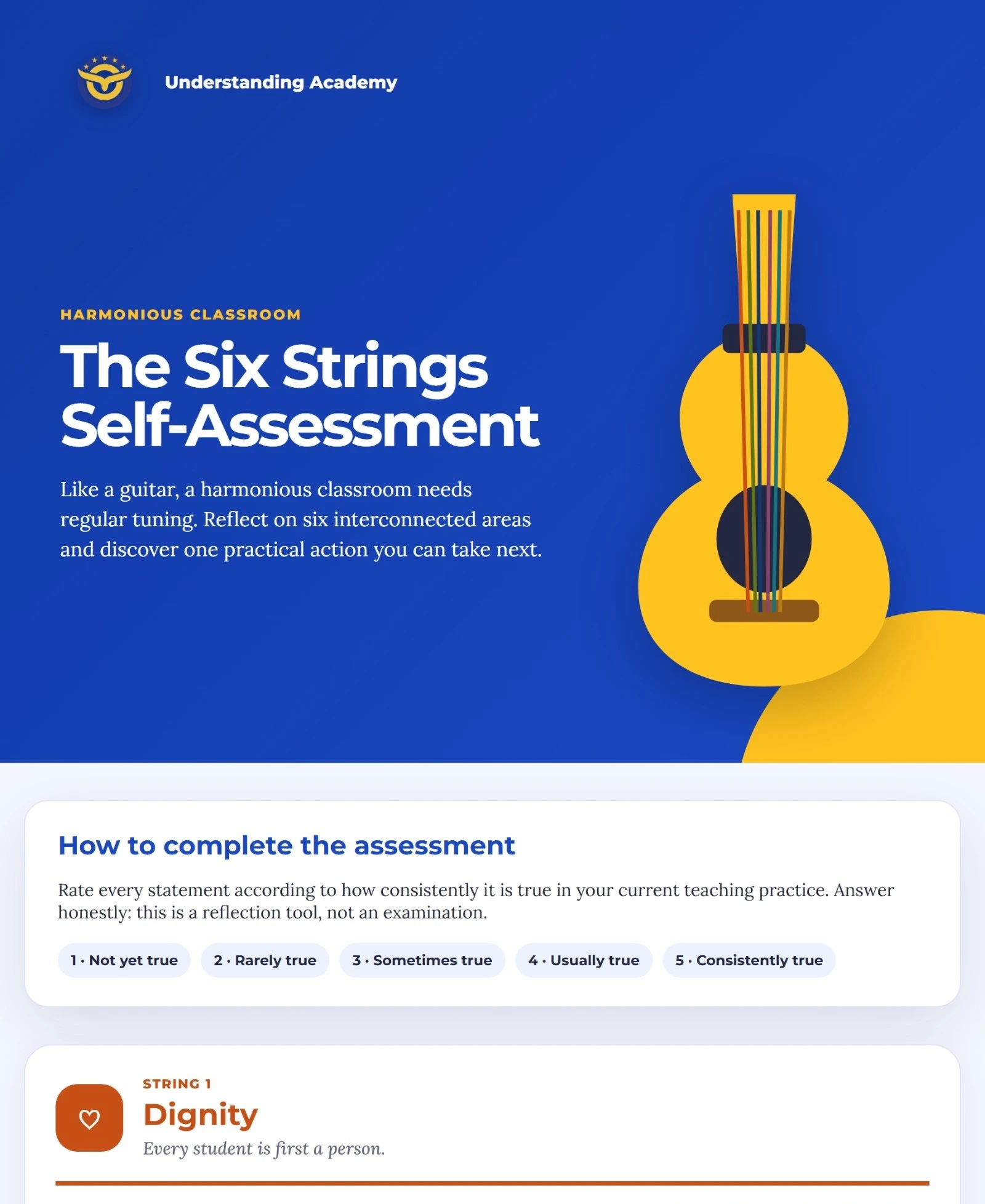 The 6 Strings classroom reflection and self-assessment app