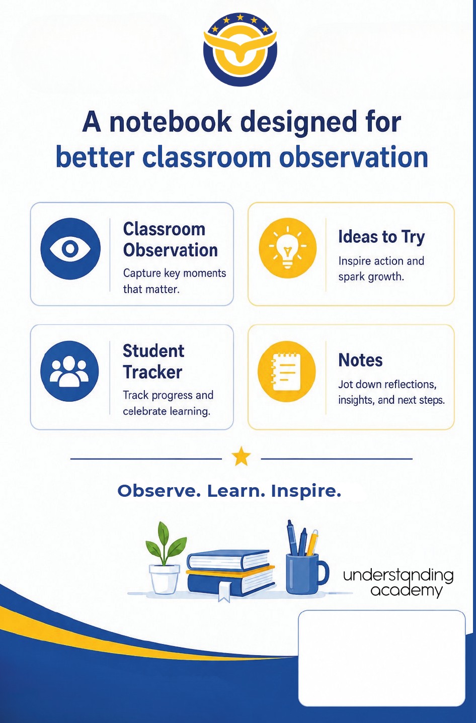 Back cover showing the classroom observation, ideas, student tracker and notes sections