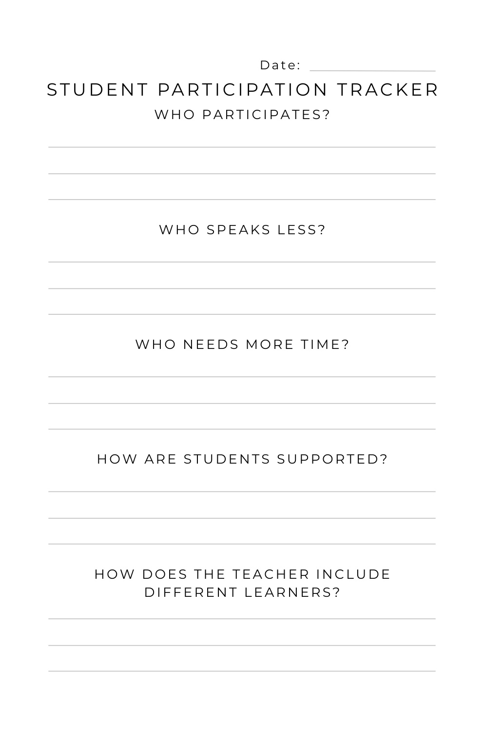 Student participation tracker for recording engagement and inclusive teaching