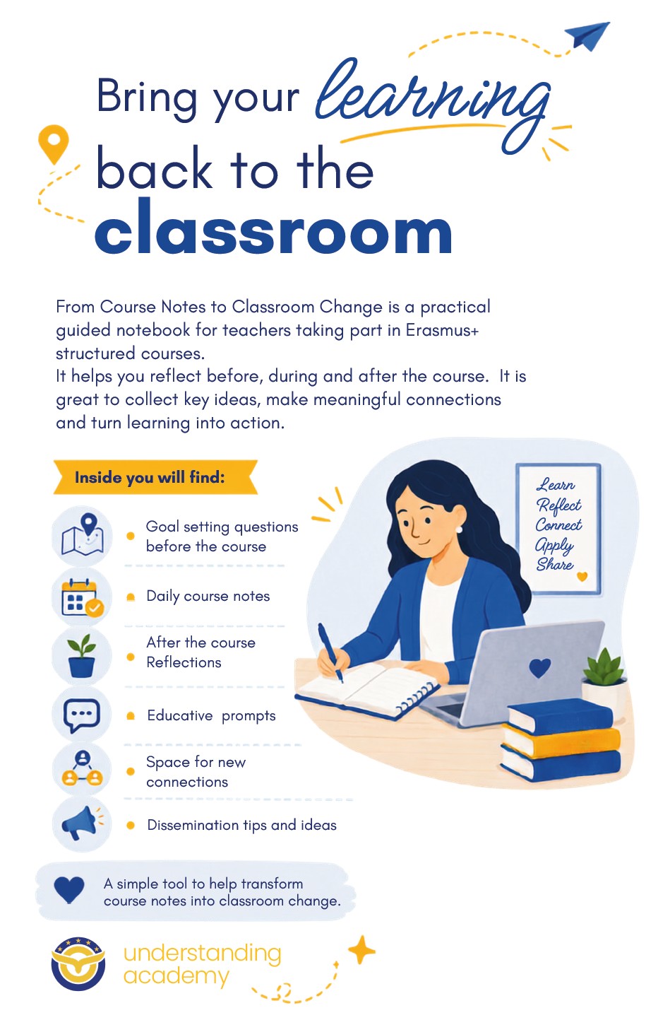 Back cover describing the guided notebook for structured courses