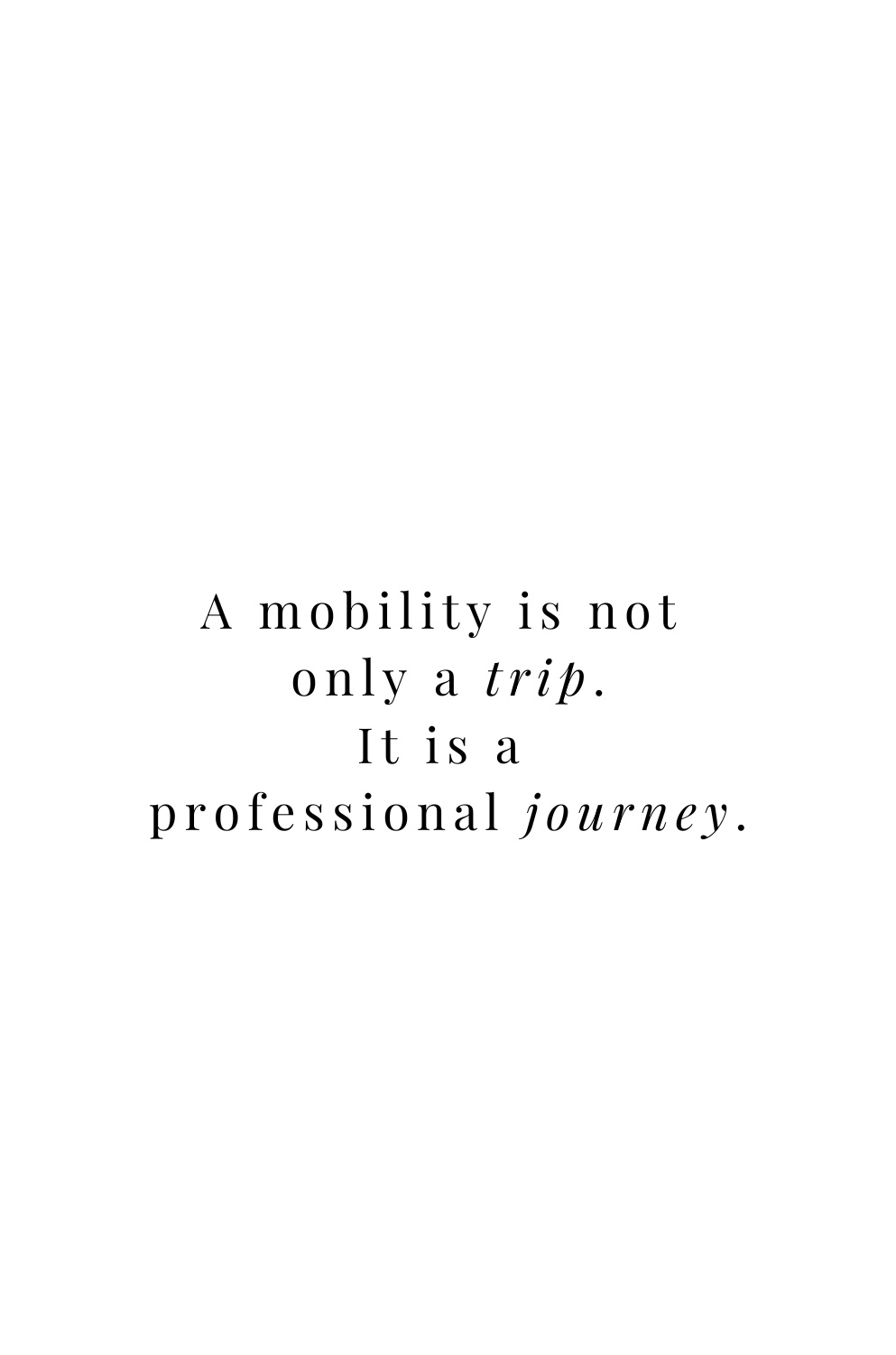 Reflective quote describing international mobility as a professional journey