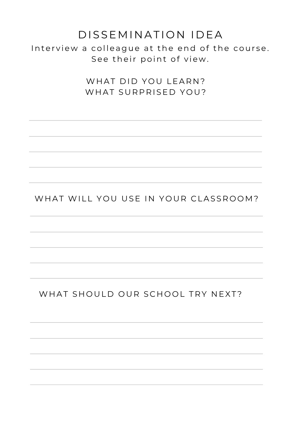 Dissemination interview page for sharing course learning with a colleague
