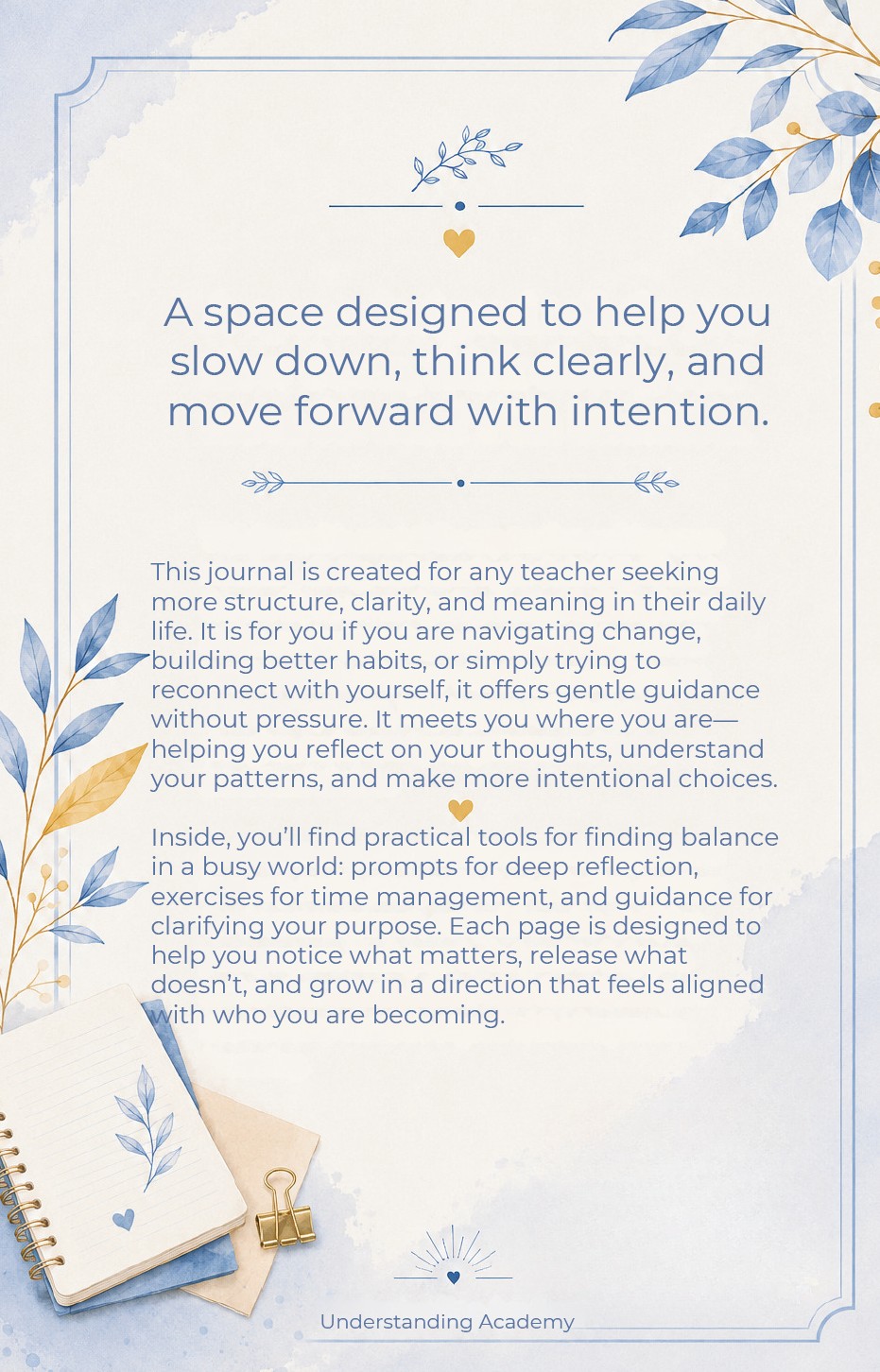 Back cover describing the Teacher Wellbeing guided journal